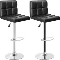 Counter/Bar Stool, Adjustable Height Swivel Stool with Black PU Leather (x3) 
