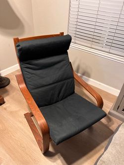 IKEA POANG Armchair, Wood Frame and Black Cushion