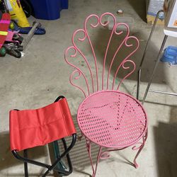 Small Pink Chair And Red Stool 