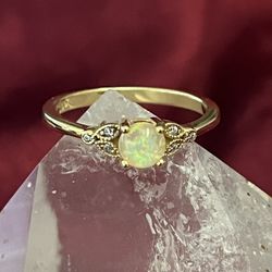 Opal  Engagement Ring 14K Gold Fn