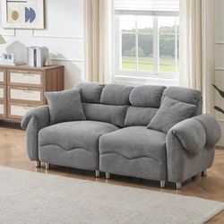 Unbranded Cloud Velvet Multiple Styles with Footrest Beige / Grey - Two-Seater Sofa