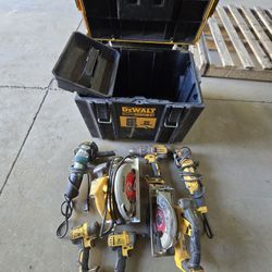 dewalt tools, toolbox/bag, trackers