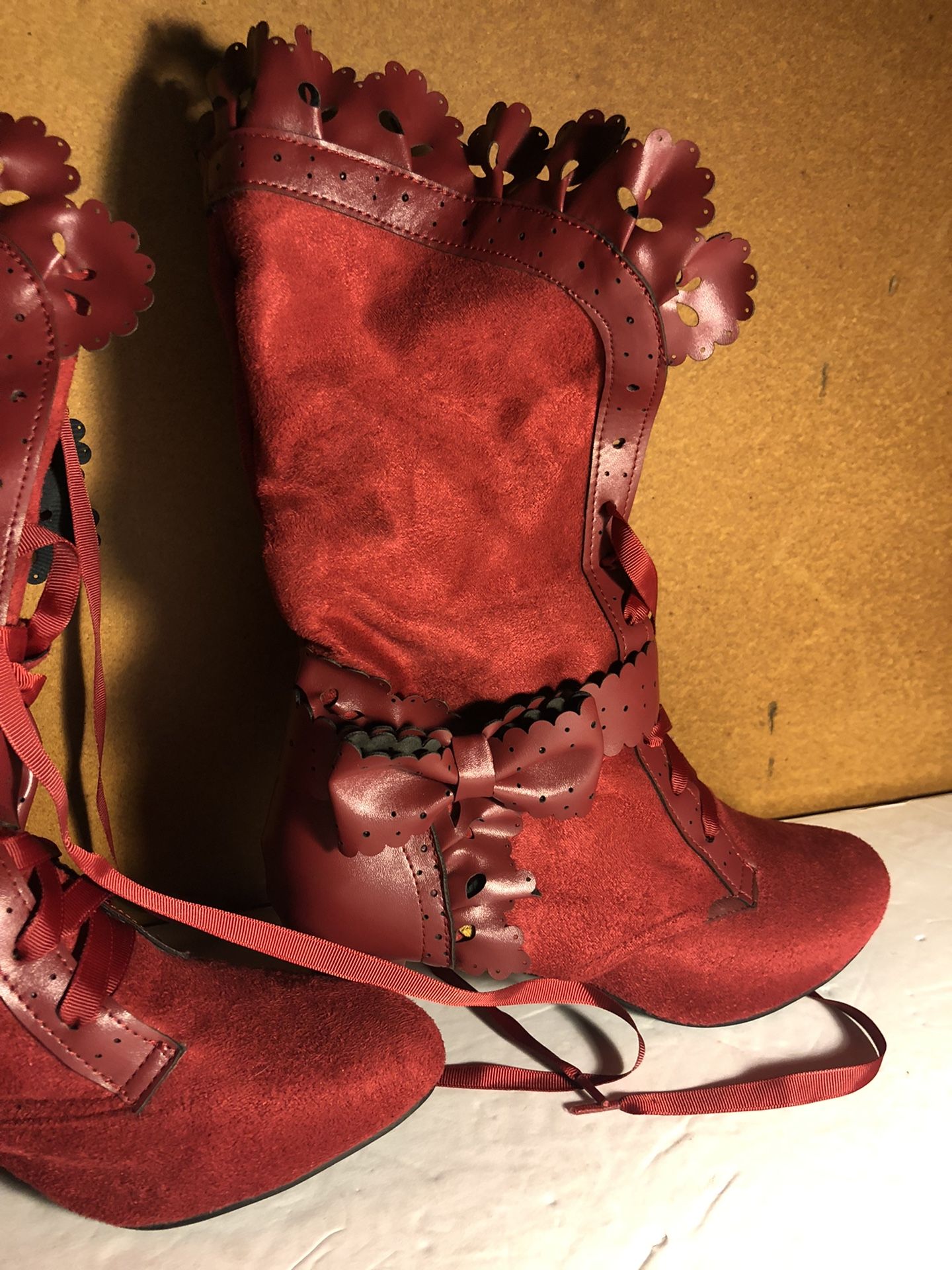 Lolita Kitten Heel Ankle Boots Steampunk Round Woman’s Red Boots