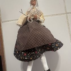 Vintage French Clay Folk Art Doll Terre Cuite Claude Carbondale Provence France Old Woman in Traditional Dress On Stand Cottagecore Farmhouse