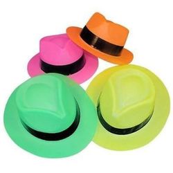 12 Fun Party Neon Color Plastic Gangster Hats