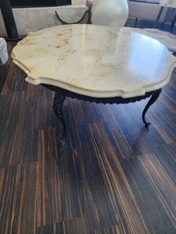 3 Vintage Onyx Top Coffee Table with Ornate Iron Base