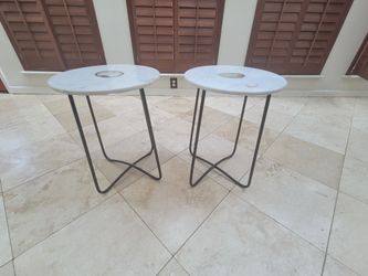 Pair of Marble Top Side Tables with Metal Base