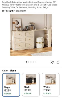 Extendable Vanity Desk and Dresser Combo