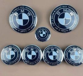 Bmw Black And White Hood Trunk Rims And Steering Wheels Emblem Set 82mm