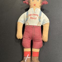 Vintage HECKERS FLOUR CLOTH DOLL Boy Pillow 13" NW Consolidated Milling Co. 