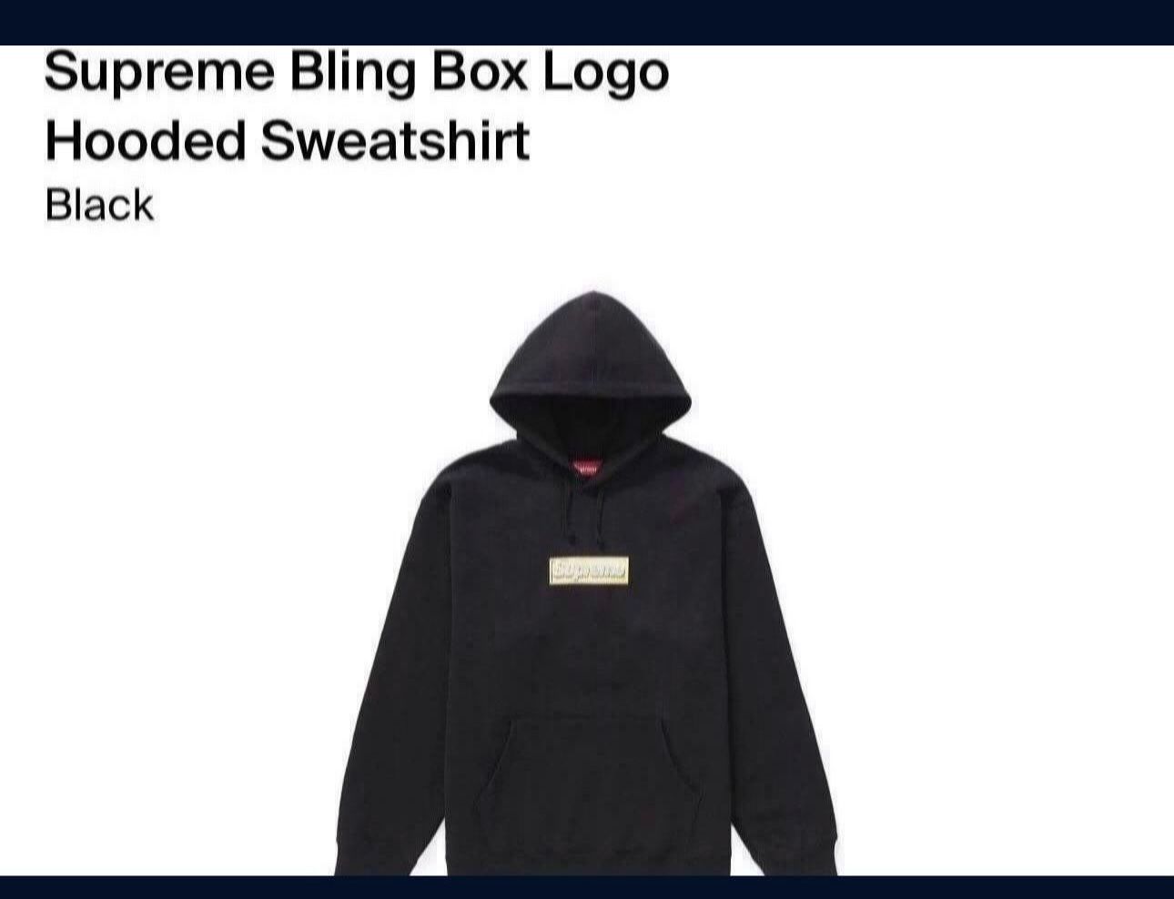 Supreme Bling Box Logo Hooded Sweatshirt Black Size Small Brand New