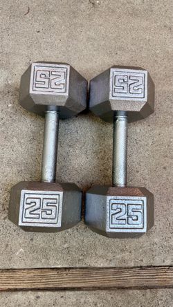 Pair of 25 pound HEX dumbbells