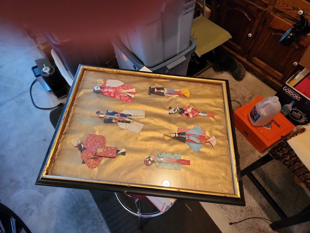 Vintage Japanese Framed Origami Paper Doll Geishas