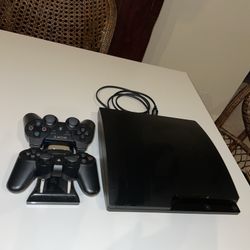 Sony PlayStation 3 PS3 Slim Console With 2  Controller & Cords Tested & Working!