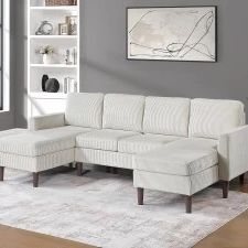 New! Beige Corduroy 3PC Double Chaise Sectional