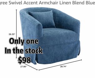 360-degree Swivel Accent Armchair Linen Blend Blue. Only one in the stock