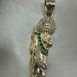 14k Green and White San Judas Pendant