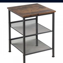 3-Tier Industrial End Side Table Nightstand Adjustable Shelves