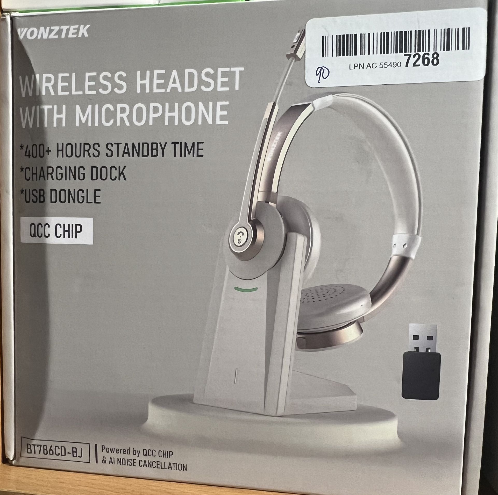 Wireless Headset with Mic for Work, Bluetooth Headset with Microphone, Wireless Headphones with USB Dongle, AI Noise Canceling Mic & Charging Base & M