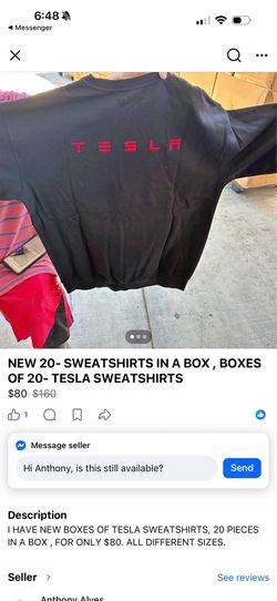 Tesla, sweaters  Tesla, cargo pants each $10 each new