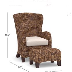 PB Seagrass Wingback Chair and Ottoman- Like New!!