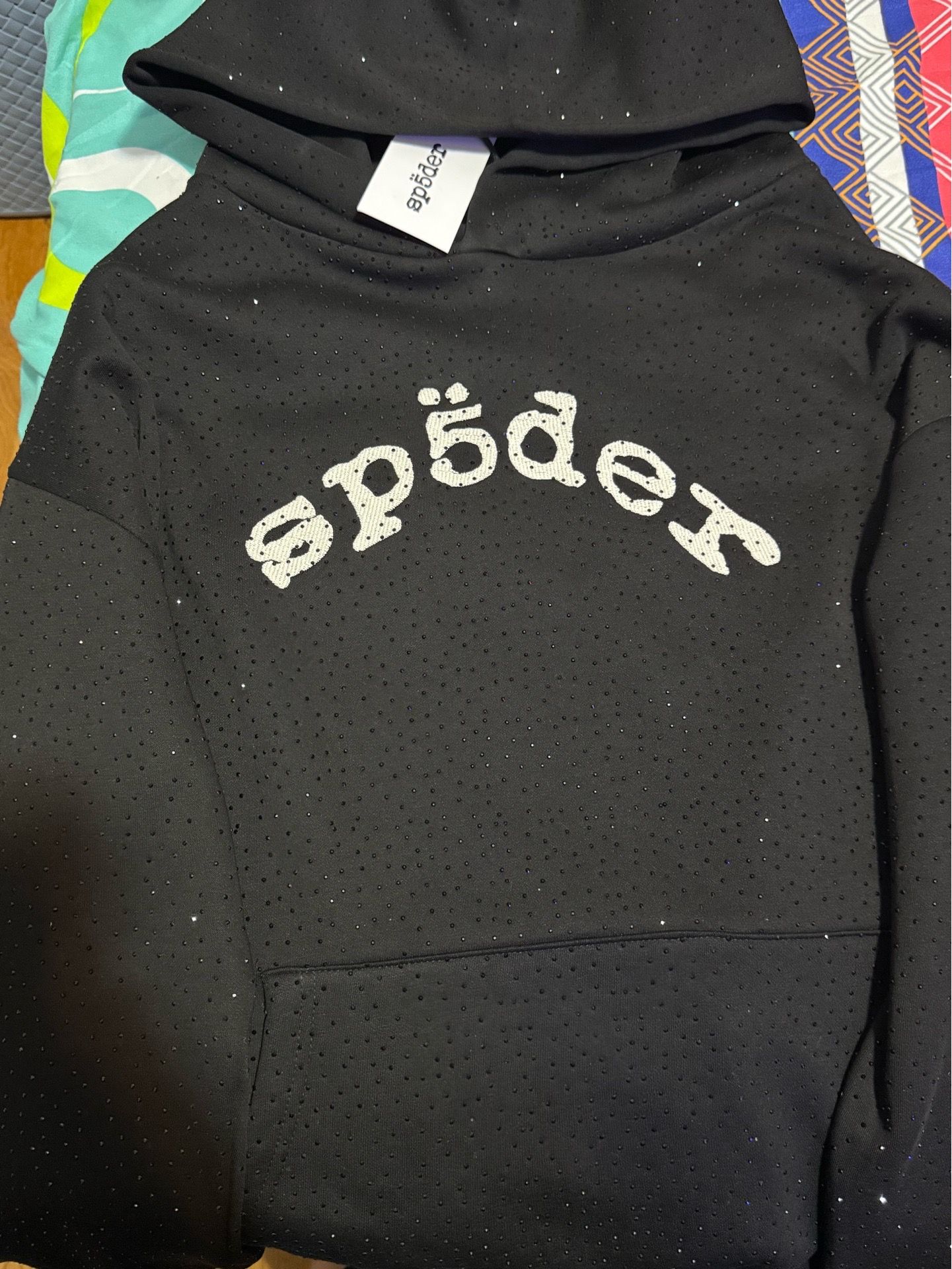 Spyder hoodie, black with rhinestone, size L