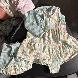 (2) 9m Huggies baby girl fruit floral dresses with cardigans