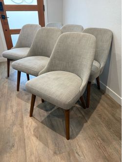 ENGAGING Upholstered Dining Chairs - 6 sold together - West Elm - gray linen - delivery available