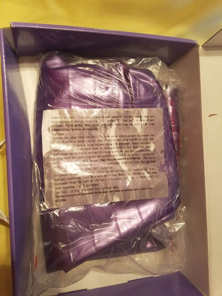 Exercise ball with back support base. Ball is completely new unopened. Base from another ball but perfect condition