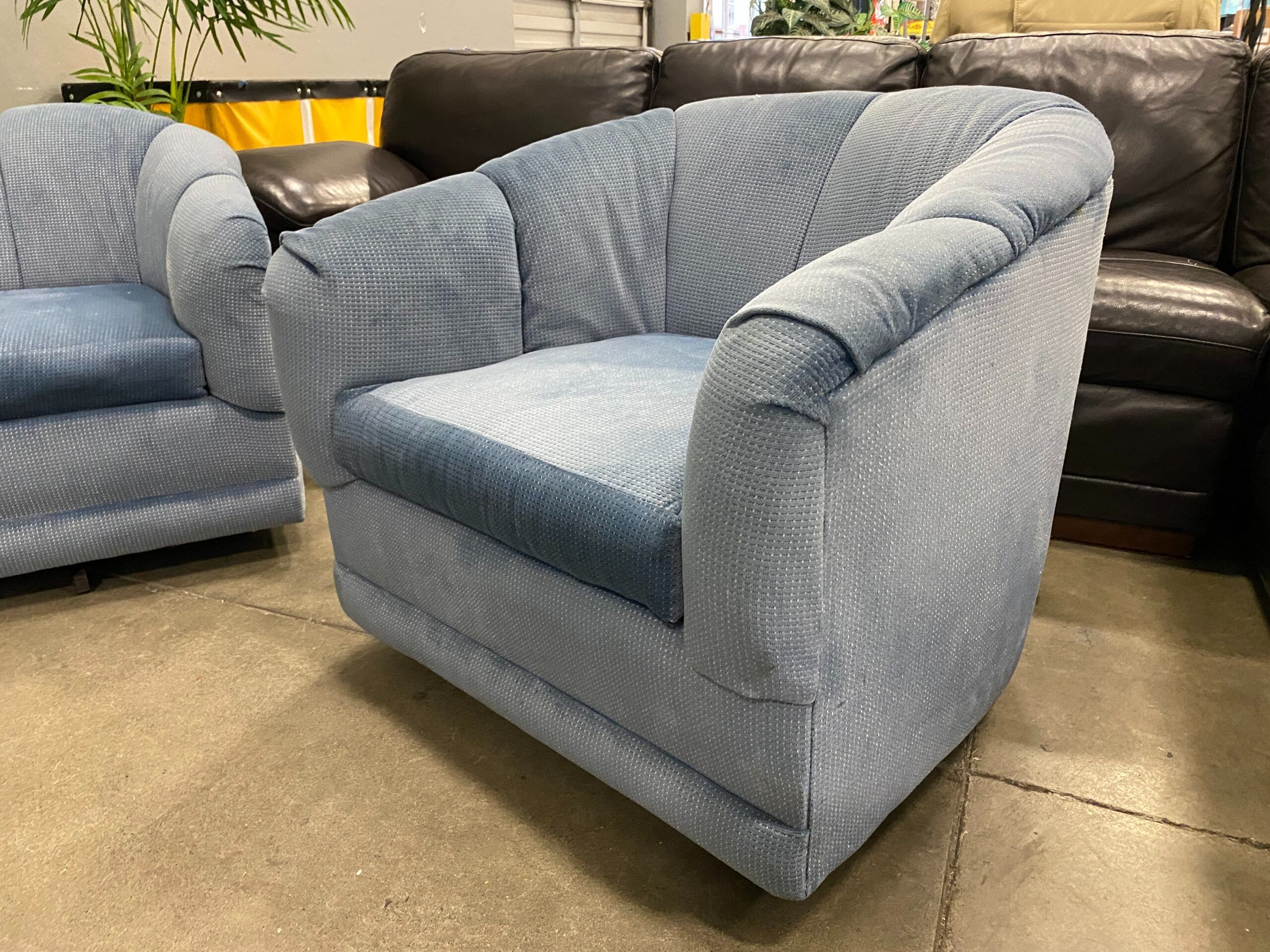 Vintage Sky Blue Upholstered Swivel Chair