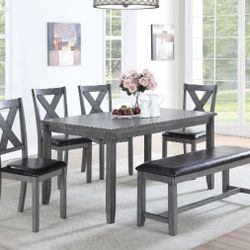 GRAY 6 Piece Dining Set Seats 6 Table, 4 chairs and bench pick up delivery available