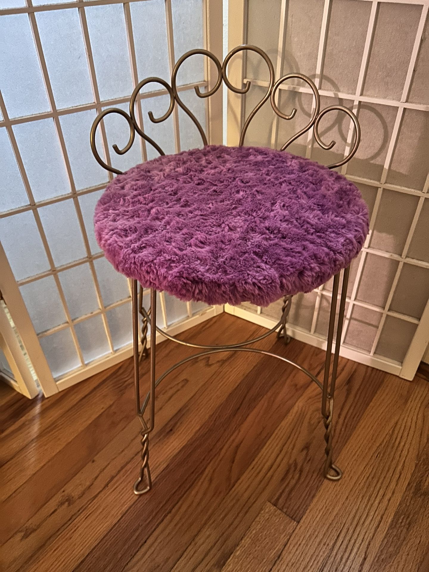Vintage makeup vanity chair stool pacsco purple furry fabric is newly added to upcycle this piece