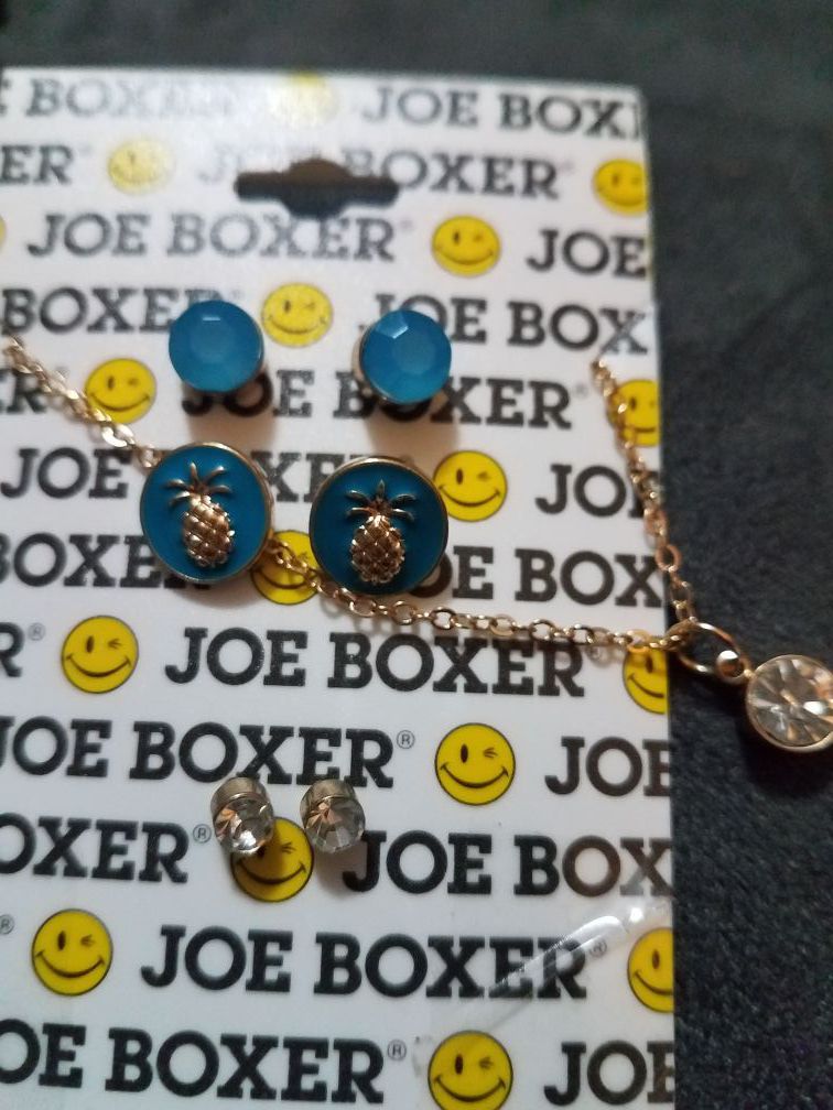 Joe boxer necklace and 3 sets of earrings.