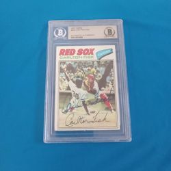 1977 Beckett Authentic Signed CARLTON FISK Baseball Card Red Sox - Topps #640
