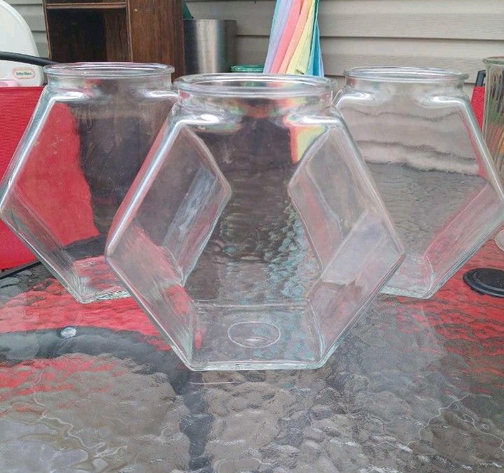Vintage Hexagon General Store Clear Glass Slanted Candy Storage Jars