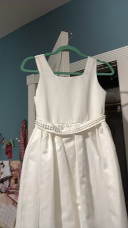 White Formal Dress with Pearl Waist Detail