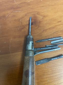 Antique Screwdriver Set with 7 Blade Storage in Handle