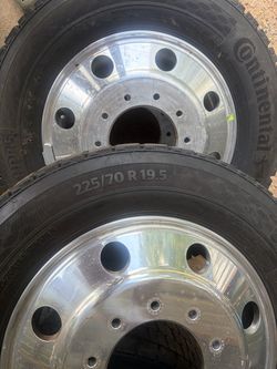 Continental 225/70 R19.5 Tires on Polished Aluminum Wheels