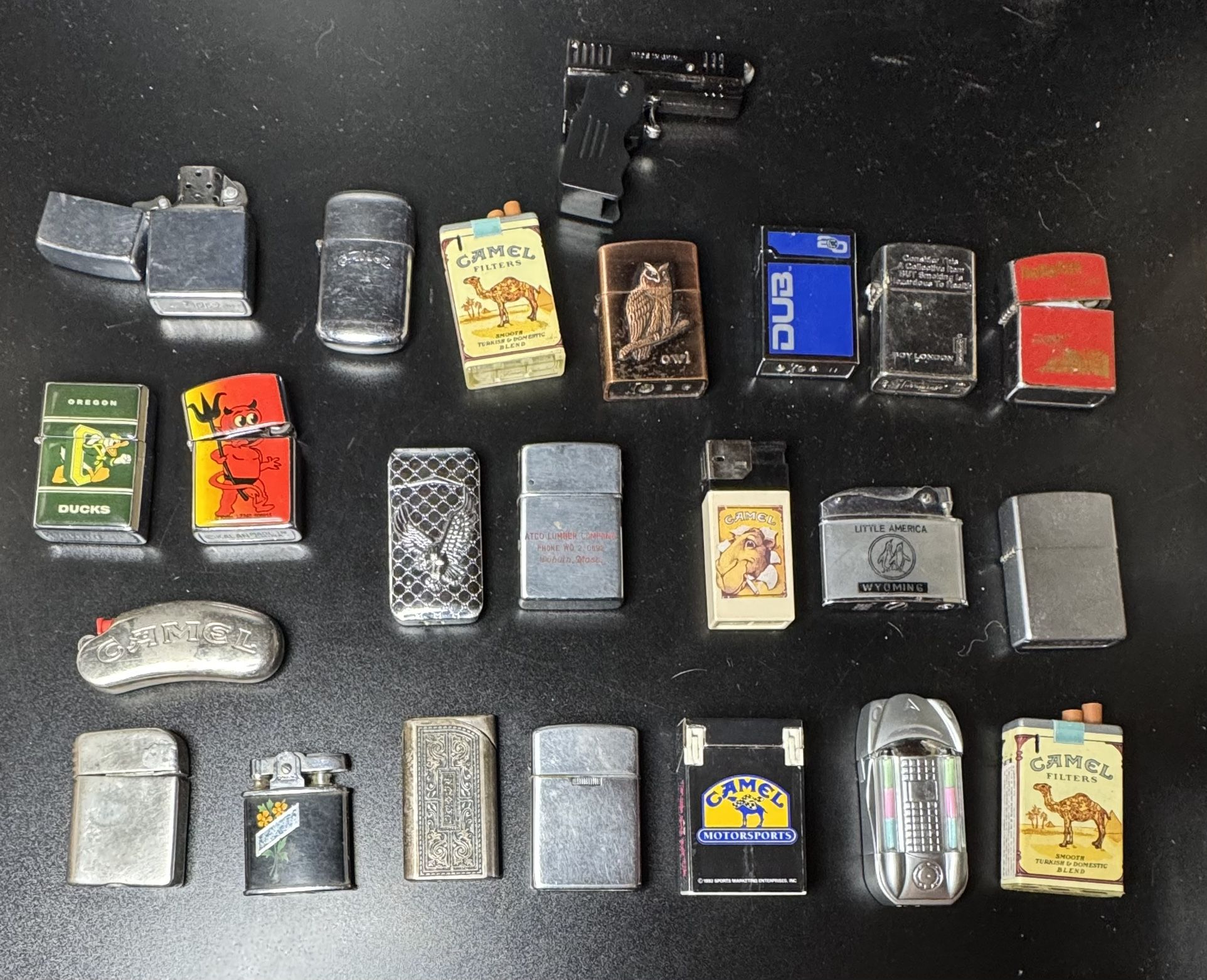 Lot of 24 Collectible Misc Lighters, Zippos, Camel, Etc…