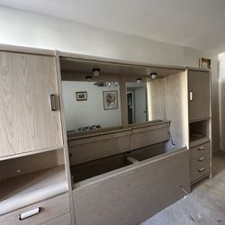 Beautiful Wood Wall Unit Mirror Drawers Storage 