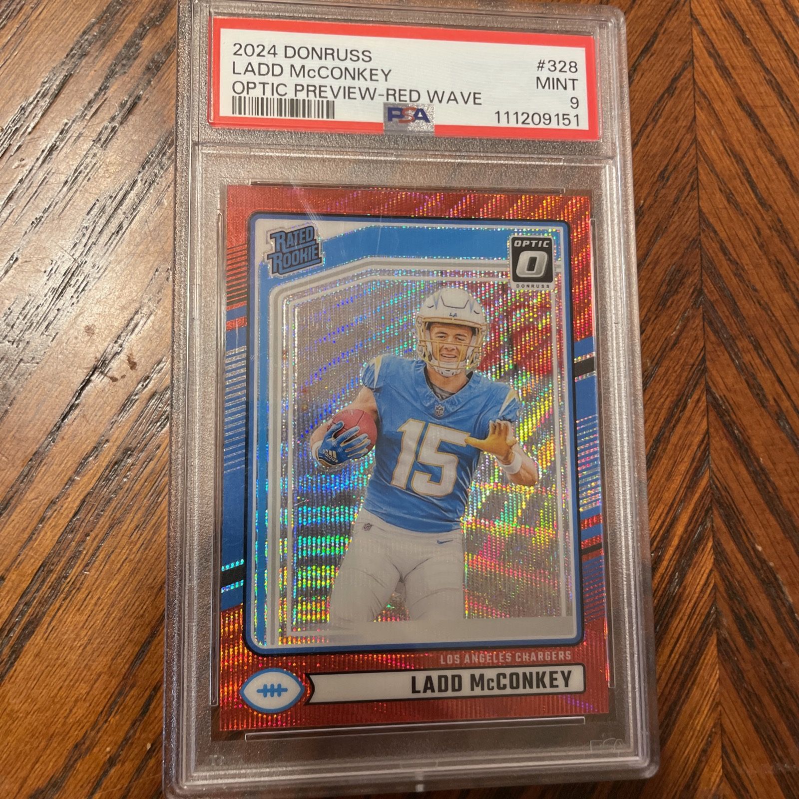 Ladd McConkey 2024 Donruss Optic Preview Red Wave Rated Rookie PSA 9 Mint RC 328