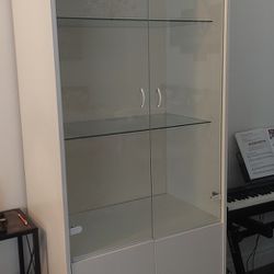 White Cabinet Shelf (3 pcs) with Glass Door and Shelving