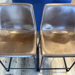 Price Drop: Brown Leather Counter Stools – 24” Seat Height (2)
