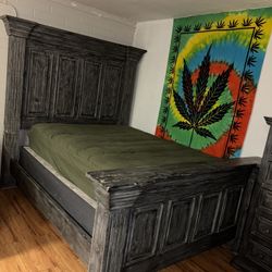 Wooden Queen Bed Frame W Two Matching  Night Stands