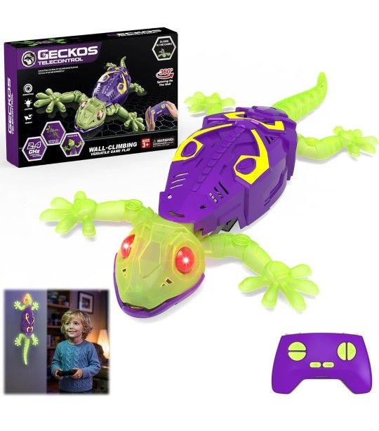 GECKO TREPADOR DE PARED QUE BRILLA CON CONTROL REMOTO/RC WALL CLIMBING GECKO WITH REMOTE CONTROL