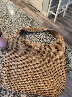 Coach Woven Straw Tote Bag – Tan / Beige