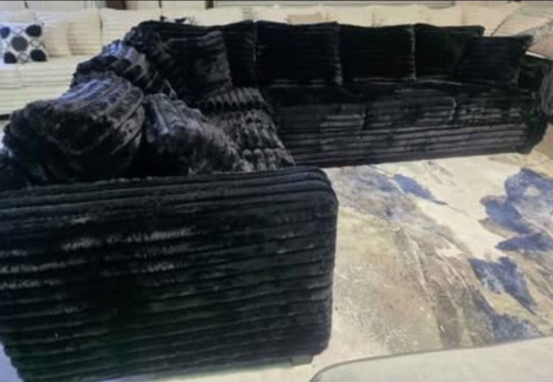 LOWEST PRICE GUARANTEED! 🤞Brand New Midnight Fluffy Corduroy 2pc Sectionals (Tax included)