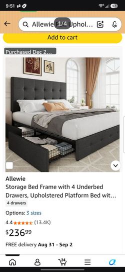 Allewie Storage Bed Frame with 4 Underbed Drawers,