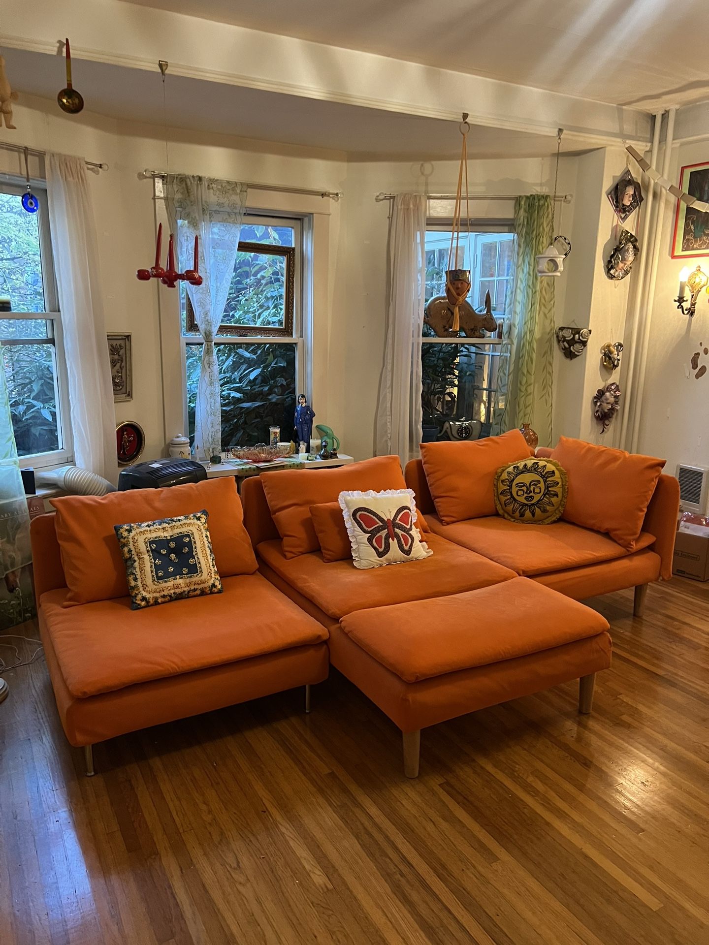 A Orange IKEA Full Sectional Sofa - Price Negotiable