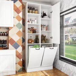 FUFU&GAGA White Wood 31.5 in. W Buffet Kitchen Cabinet Storage Cabinet with Adjustable Shelves and F